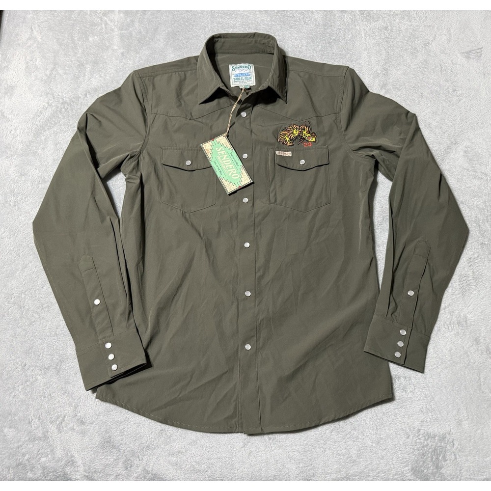 NWT Sendero Provisions Para El Agua Shirt Mens Small Green Western Pearl Snap